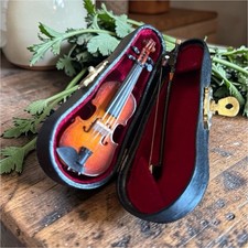 Miniature Violin 1:12 Scale Wood Metal Plastic with Case  Bow Dollhouse