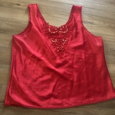 Vintage Cinema Etoile Liquid Satin Camisole Red XL USA Lace Trim embroidered