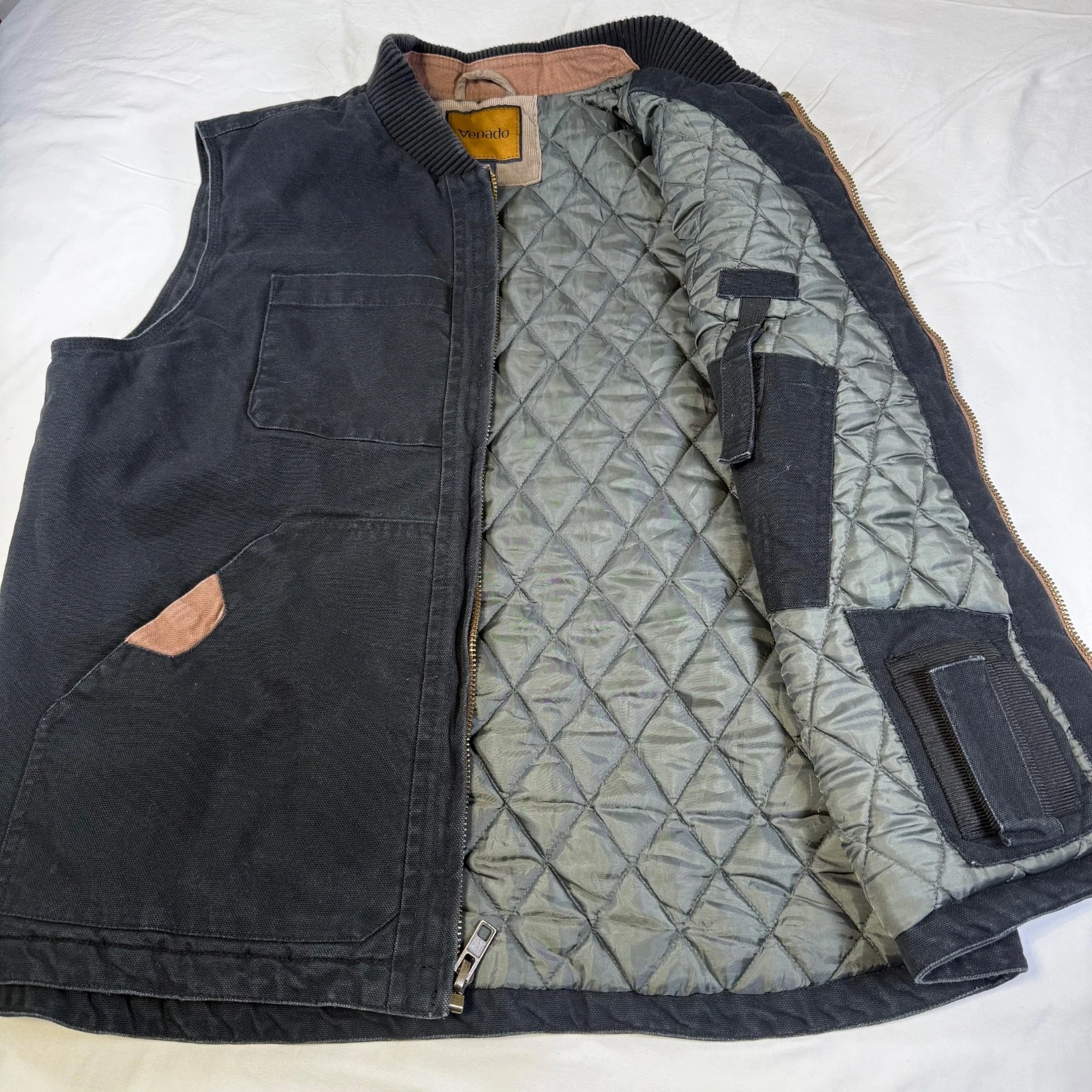 Venado Concealed Carry Vest Black Canvas Quilted Liner Full Zip Men's Size Large