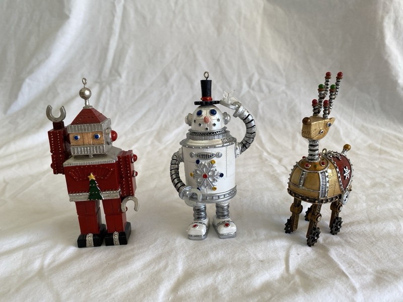 Lot Of 3 Robot Santa Reigndeer Snowman ROBOT Christmas Ornaments