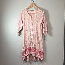 Soft Surroundings Pink Embroidered Lace Trim Tunic Dress PXXS Petite Boho Rose
