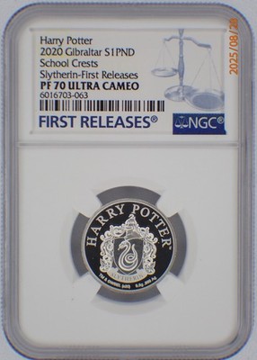 2020 GIBRALTAR S1PND HARRY POTTER FIVE SCHOOL CRESTS NGC PF70 ULTRA CAMEO FR