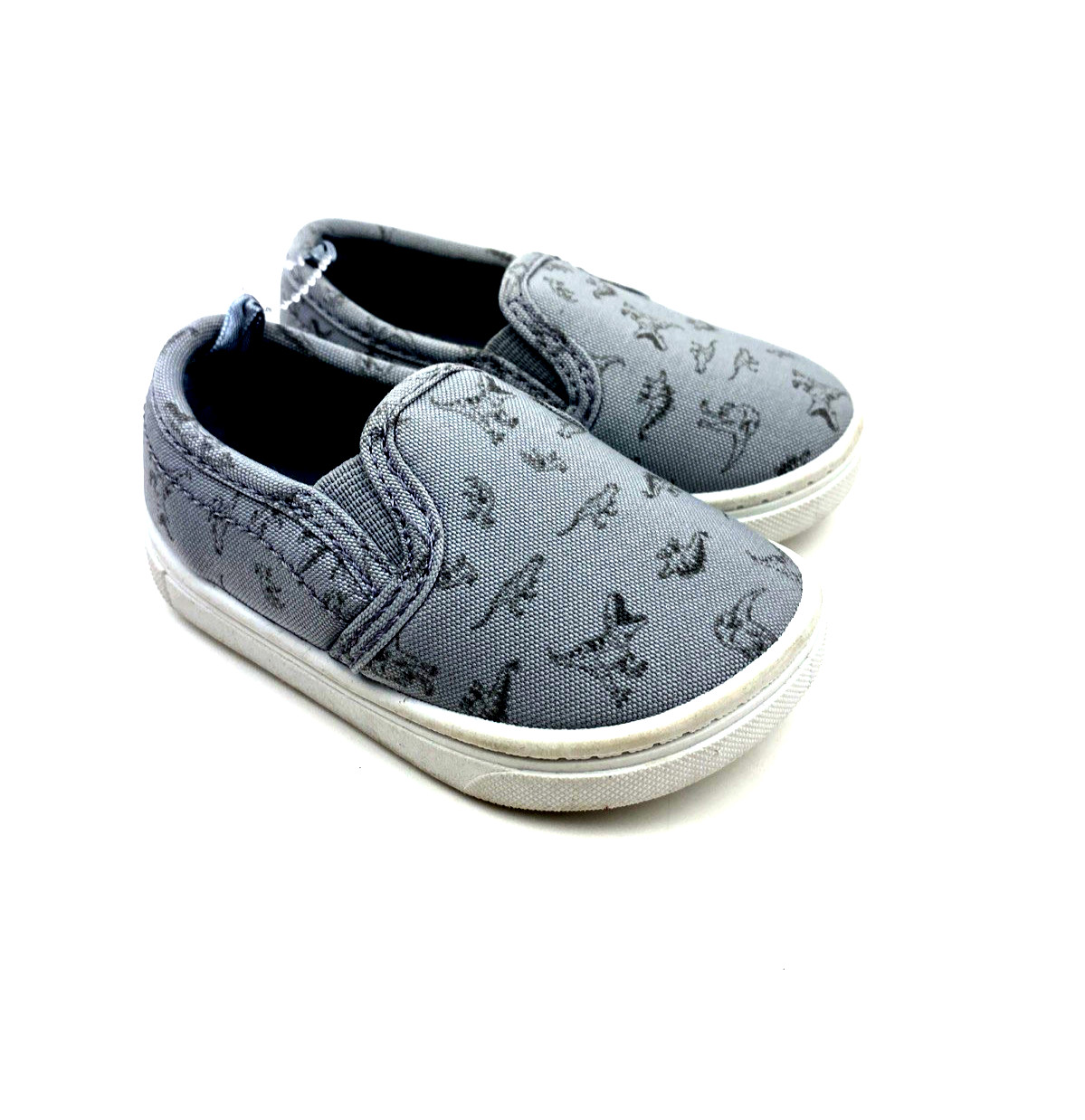 Size 4 Dinosaur Gray Slip On Sneakers Fabric Children Kids