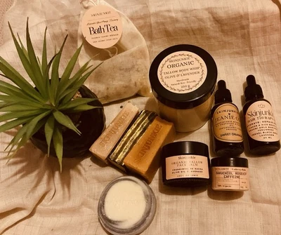 SKINJUNKIE 🍃Organic Skincare Gift Set Tallow Balm Soaps Oils & Bath Tea Natural Retinol 🍃