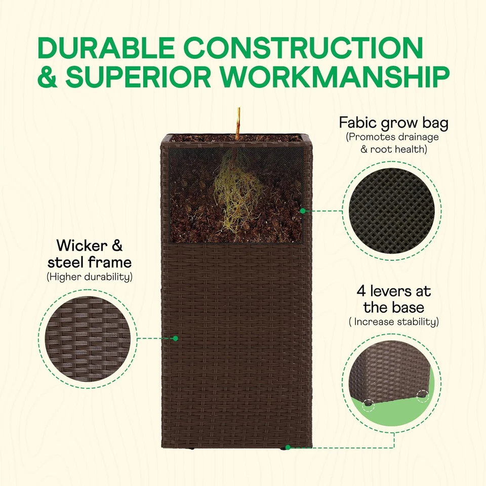 All-Weather Wicker Planters, Set of 2, 24 in Tall Wicker Planters, Self-Watering - Image 3 of 4
