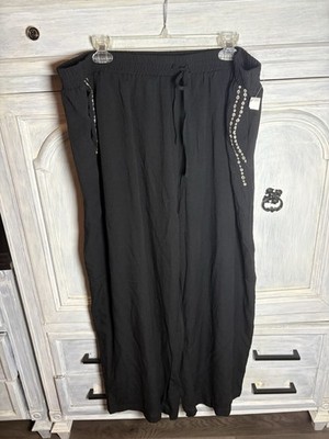 Calypso St Barth Black Gauzy Eyelet Wide Leg Pull On Pants Relaxed Boho Flowy