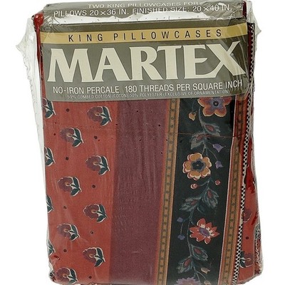 MARTEX Pair of Pillowcases Avignon French Country Red Floral Cotton Blend NWT
