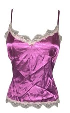 90s Women s Pink Fushia Satin Lace Babydoll Coquette Kawaii Cami Tank Top Sz S
