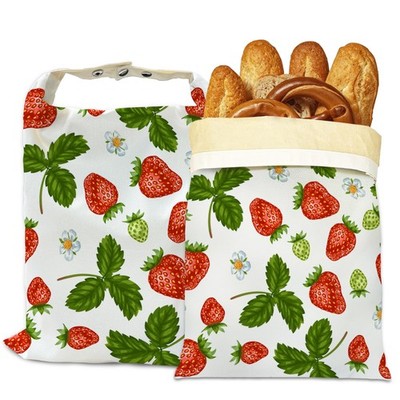 Bread Bags for Homemade Bread, Red Strawberries Leaves Flower 2 Pack Linen an...