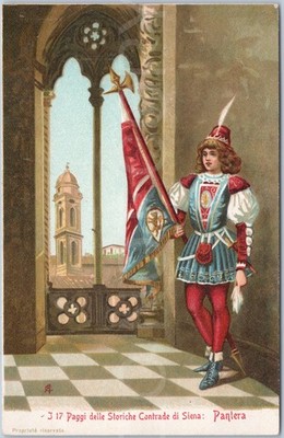 Siena Vintage Postkarte Paggi Pantera Contrade Italien Panther Flagge Künstlerisch