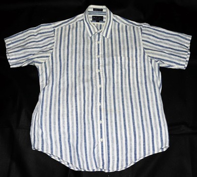 Burberry's of London Men Short Sleeve Button Front Linen Cotton Shirt Size Large