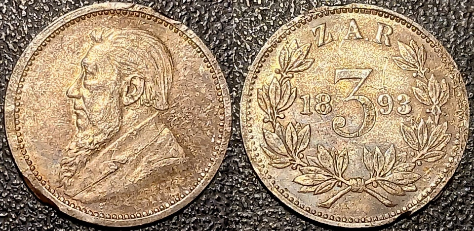 Afrique du Sud - 3 pence argent président Kruger 1893 ! KM#3 - Photo 1/1