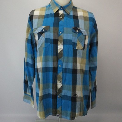 John Lennon Men's Pearl Snap Buttons Shirt Size XXL Long Sleeve Plaid Sawtooth