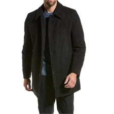 Cole Haan NWT Wool Cashmere Car Coat Solid Black Button Down Collared: Medium