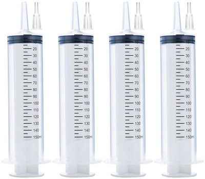 4 Pack 150ml Syringe with Tip Adapter, Large Plastic Garden Industrial... 