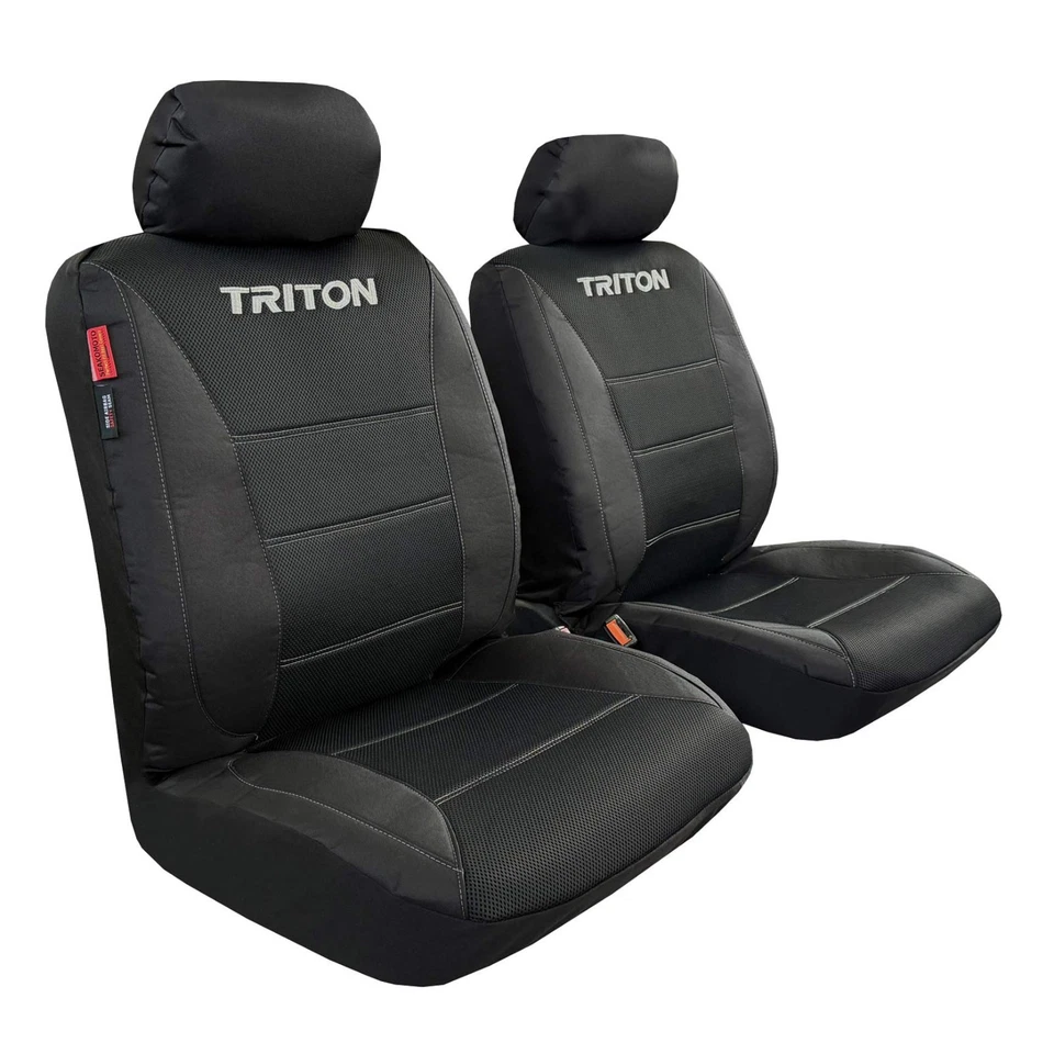 Car Seat Covers For Mitsubishi Triton MV GLX GLS GSR Black Canvas & Airflow Mesh - image 2 of 4