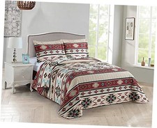 Rustic Striped Southwestern Quilt Stitched Western Bedspread Full/Queen