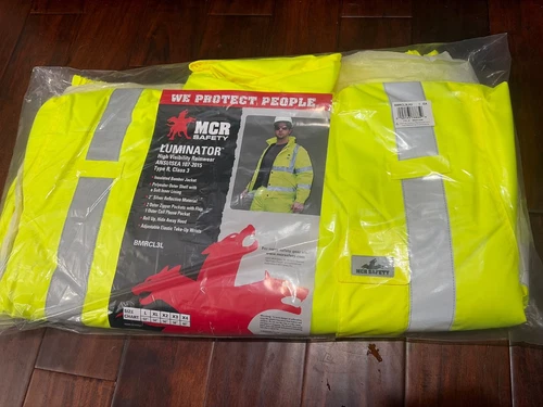 MCR SAFETY LUMINATOR Reflective Rain Bomber Jacket & Hide Away Hood SIZE X2 56" video thumbnail