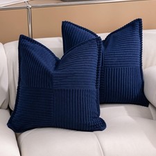 Navy Blue Corduroy 18x18 Throw Pillow Covers Set of 2 Home Decor Set