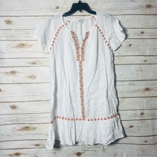 Madewell Women’s Linen White V Neck Short Sleeve Embroidered Mini Dress size S