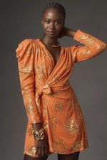 NWT $335 Farm Rio Sunny Mood Sequin Long-Sleeve Mini Wrap Dress XS