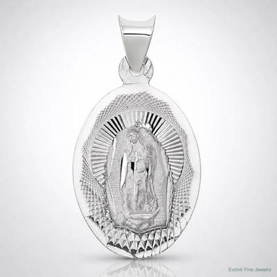 14k Weißgold Anhänger Unsere Liebe Frau von Guadalupe halbmassiv oval