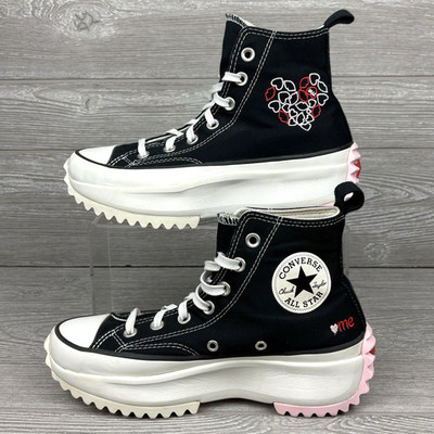 Converse Run Star High Top Shoes Black White Valentine s with LOVE Womens Size 7