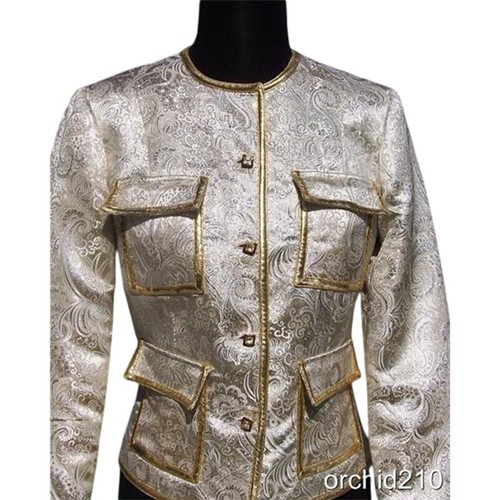Silver Rhinestone Jacket Cache Gold / Silver Metallic Brocade Top Jacket Lined Rhinestone Button ...