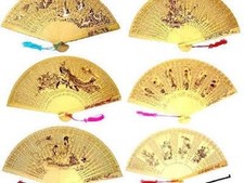 12 DELUXE 9IN WOOD HAND FANS wooden folding fan held purse pocket new wall decor