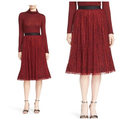 Alice Olivia MIKAELA Pleated Lace Midi SKIRT $395