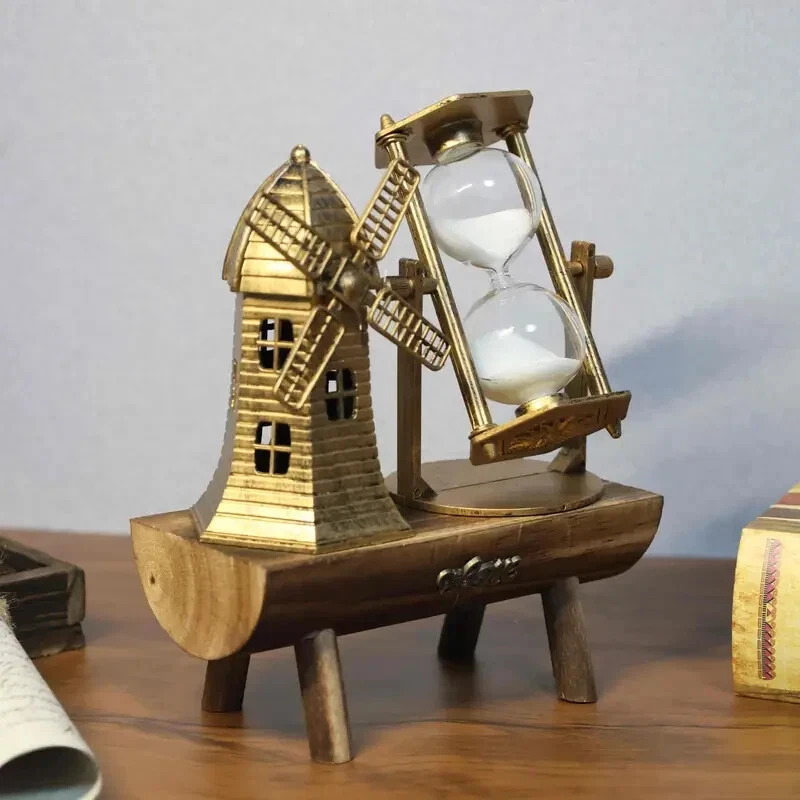 Figura Reloj Molino de Viento Intage - Temporizador de Vidrio Decorativo Base de Madera Regalo Hogar Foto 4 de 4