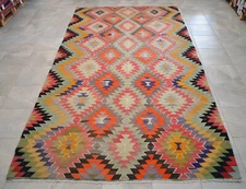 Hand Made Rug Turkish Kilim Rug Zigzag Pattern Area Rug Wool Rug 6'6" x 12'