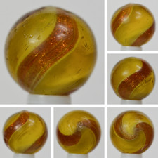 Handmade Yellow Ribbon Lutz Marble Amber Base 11/16 in, Near Mint- Germany S1382