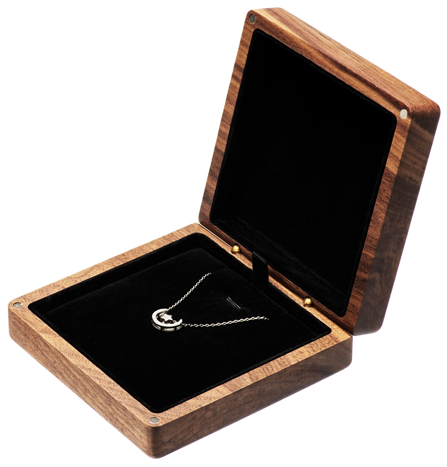 Walnut Wood Pendant Necklace Box Jewelry Storage Display Case For Wedding Rom...