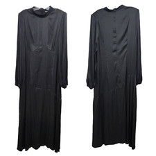 Shein Curve Silky Satin Mock Neck Maxi Dress Black Drop Waist Long Sleeve 3XL