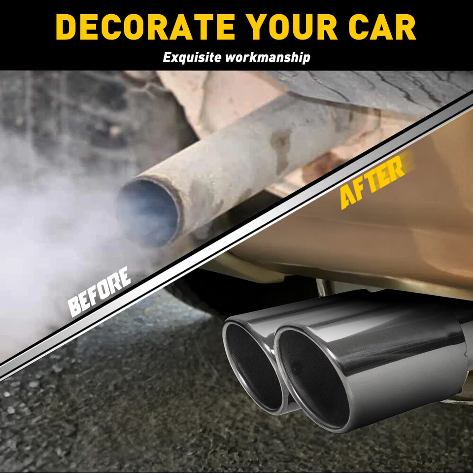 Tubo de escape trasero de coche doble punta silenciador trasero cromo acero inoxidable accesorios Foto 3 de 4