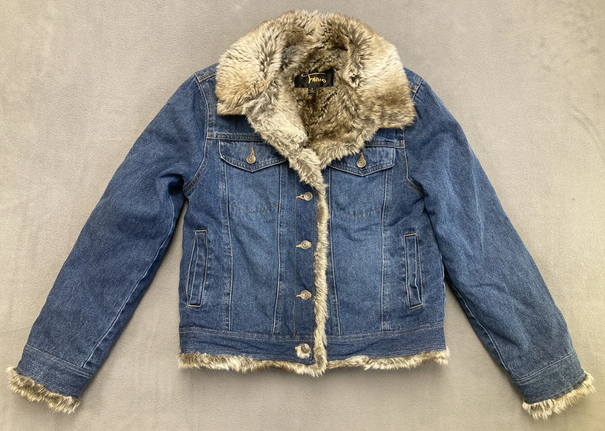 Faux shearling trim denim trucker clearance jacket