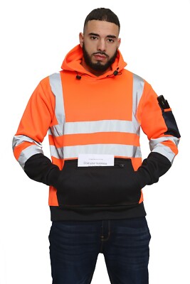 Hi Viz Vis High Visibility EN ISO 20471 Zertifiziert Arbeit Zip Kapuze EN ISO 20471