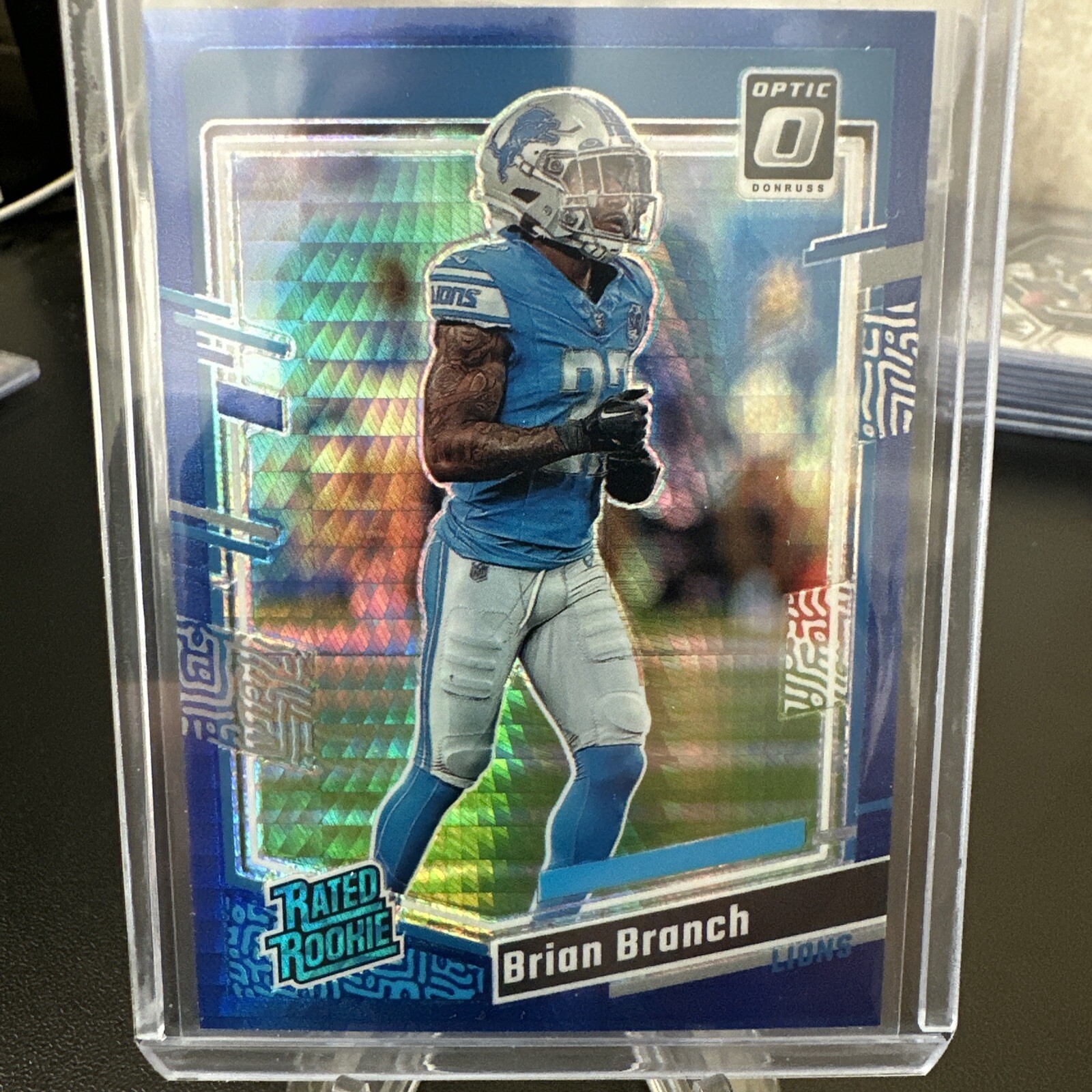 2023 Donruss Optic Brian Branch Blue Hyper Prizm Rated Rookie Card RC #233 Lions