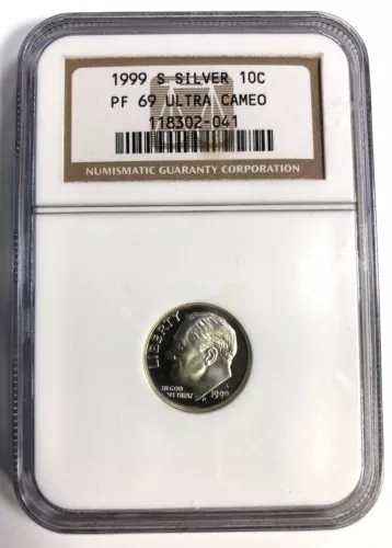 1999 S Silver Proof Roosevelt Dime Graded PF69 ULTRA CAMEO by NGC 118302-041