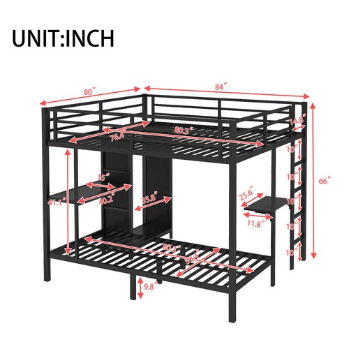 King over Twin XL Size Bunk Bed Frame with Built-in Wardrobe Metal Bunk Bed - Picture 3 of 15