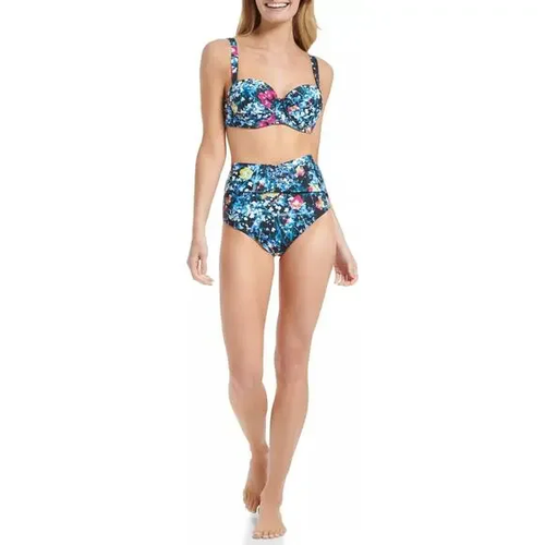 Calvin Klein Swim Balconette Ruched Top High Waist Bottom Set Black Poppy Print