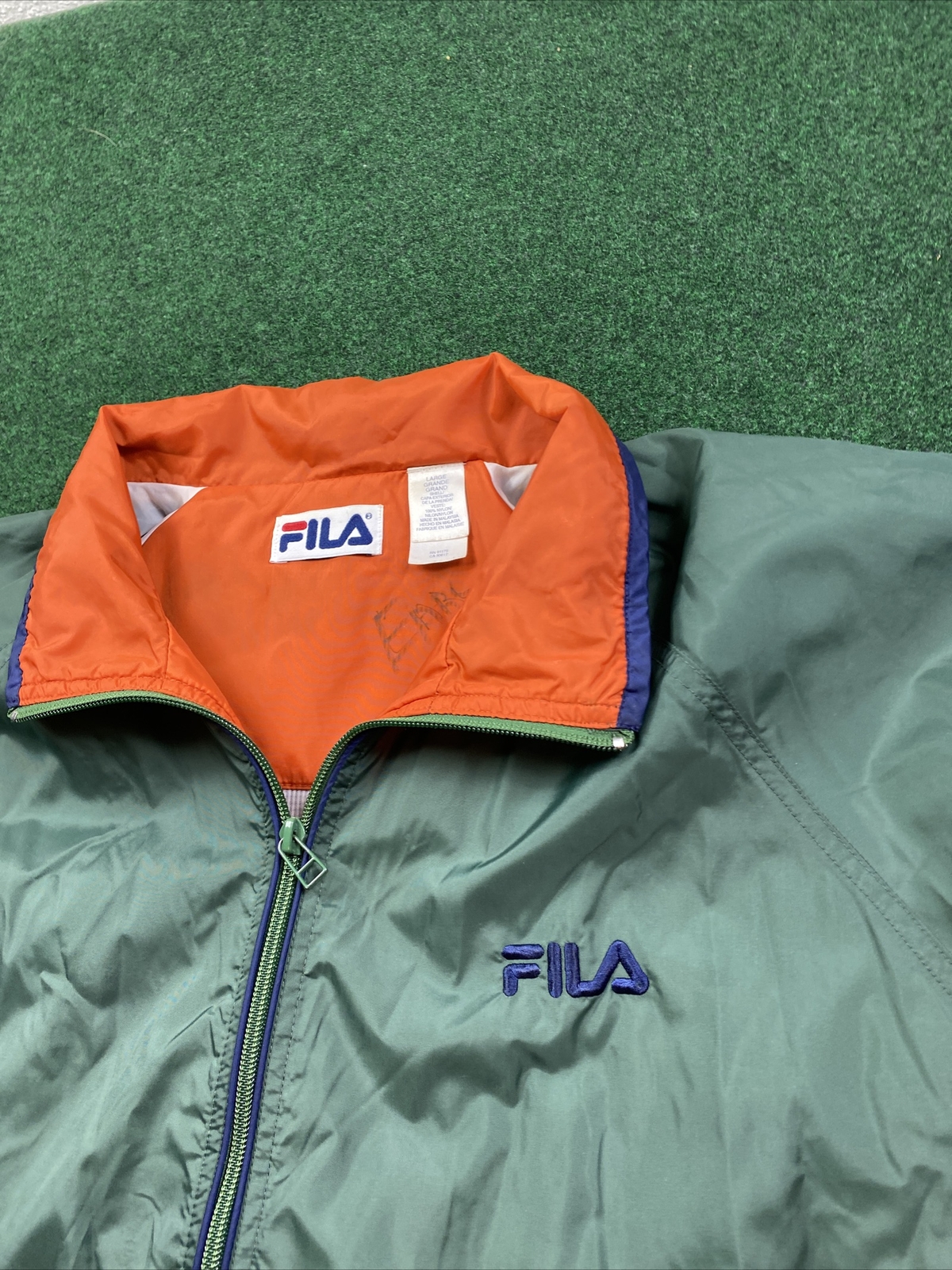 Giacca da uomo frangivento Fila con cerniera arancione hreen nylon taglia large leggera