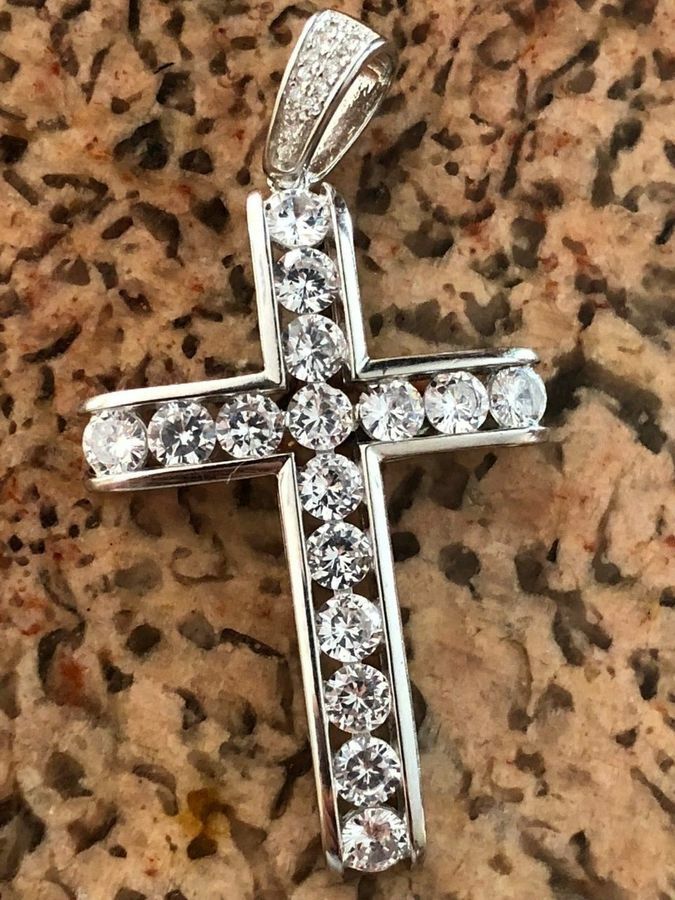 3.30Ct White Round CZ Jesus Cross Hip Hop Pendant Solid 925