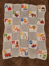 Adorable Handmade Crochet Baby Afghan ABC's 40"x31"