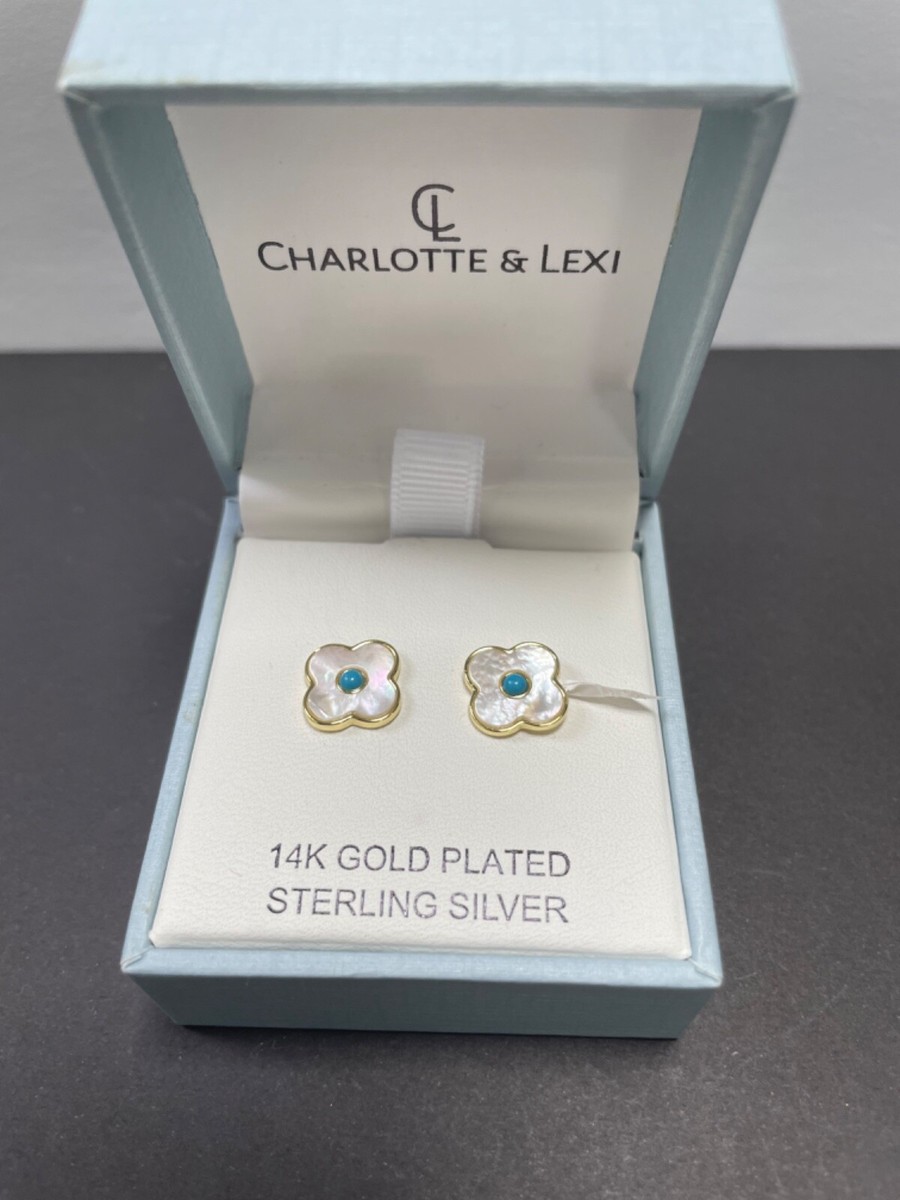 Charlotte & Lexi 14k gold plated, opal flower stud earrings