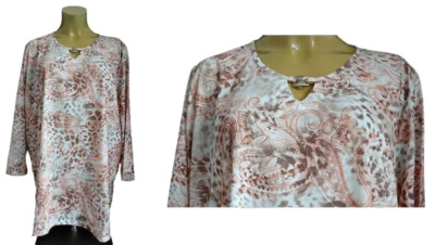 NEU Übergröße tolles Damen Langarm Shirt Deko Accessoire am Ausschnitt Gr. 62