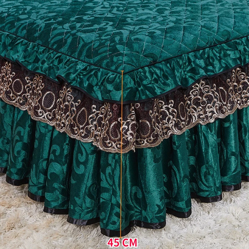 Luxus Samt Gesteppt Bedskirt Dicker Warm Bettbezug Angepasst Blatt Kissenbezug - Bild 3 von 4