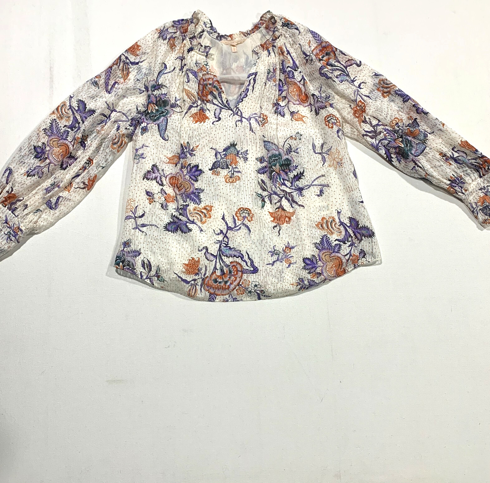 Rebecca Taylor Long Sleeve Toile Top Size 2 Floral Silk Blouse