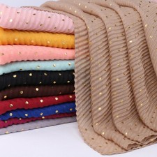 Women's Crinkle Cotton Scarf Gold Glitter Muslim Hijab Scarves Shawl Head Wrap